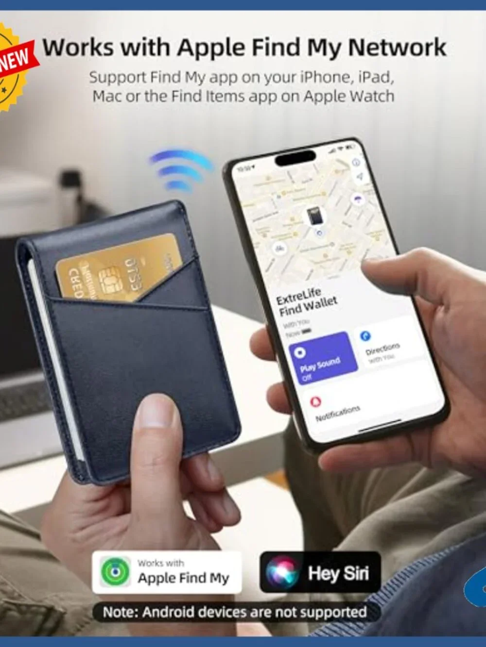 Genuine Leather Bifold Wallet with Apple Find My Tracker, RFID Blocking